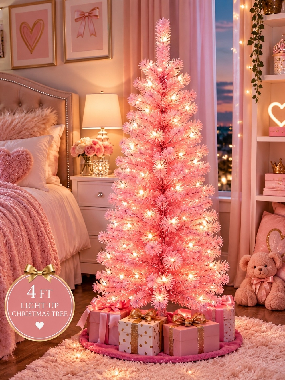 4 FT Pink Light-Up Christmas Tree - Home Holiday Decor